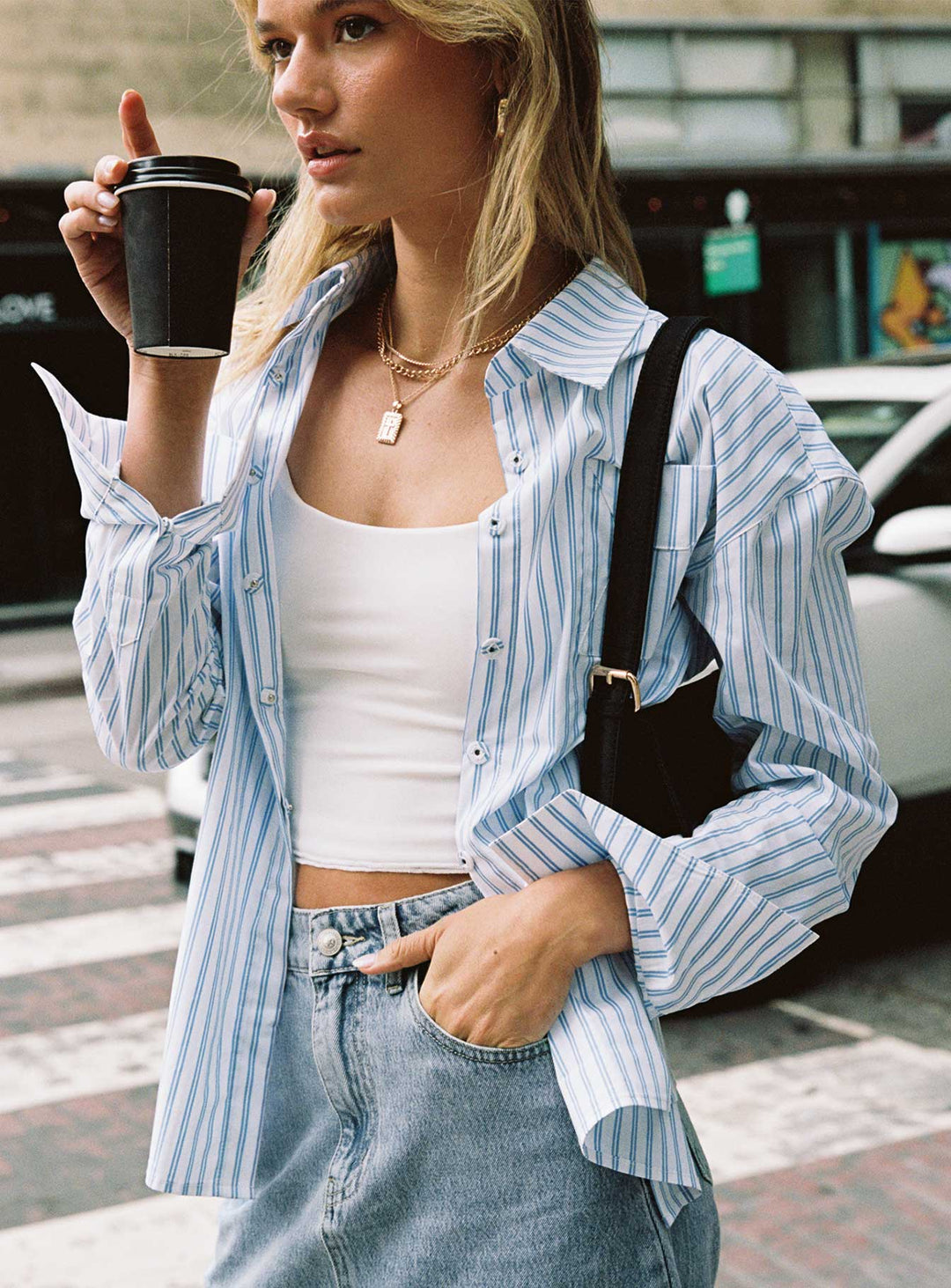 T-shirt à rayures bleues « Letters To You » 