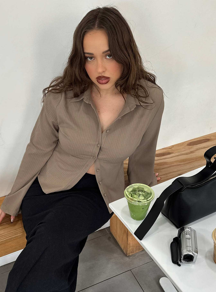 Anni Nadelstreifenhemd Beige 