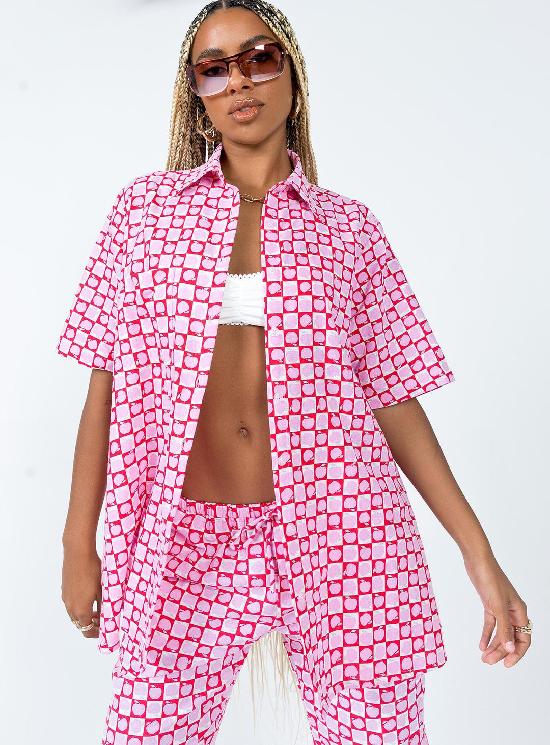 Chemise Motel Michita à carreaux pomme rouge blush