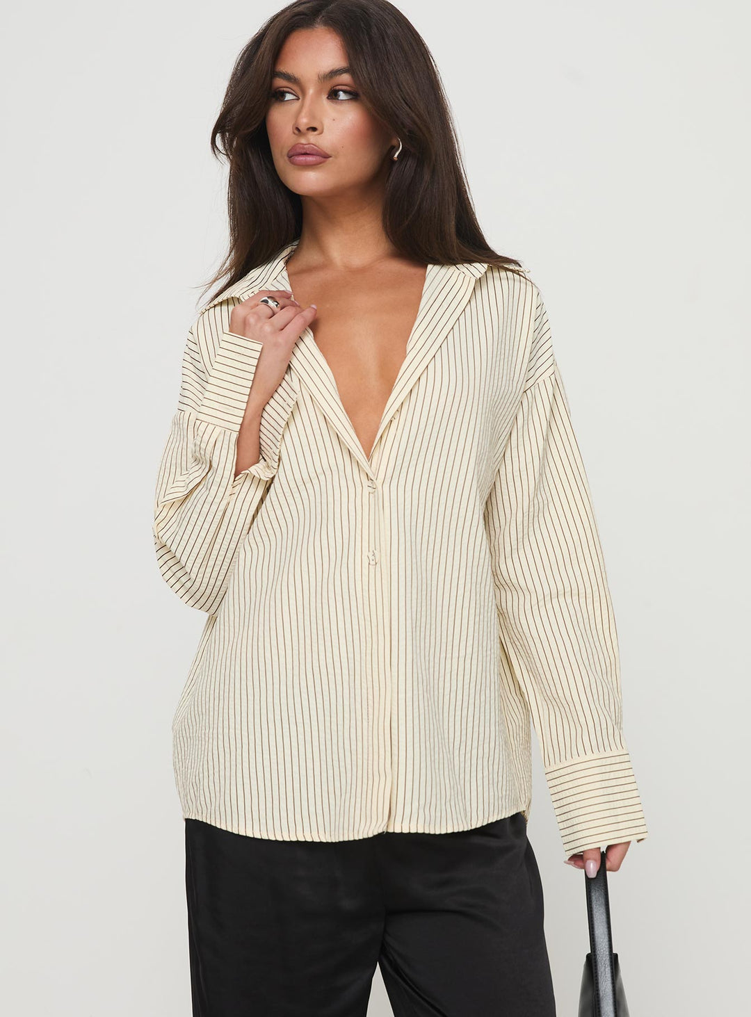 Chemise Mallin à rayures crème/marron 
