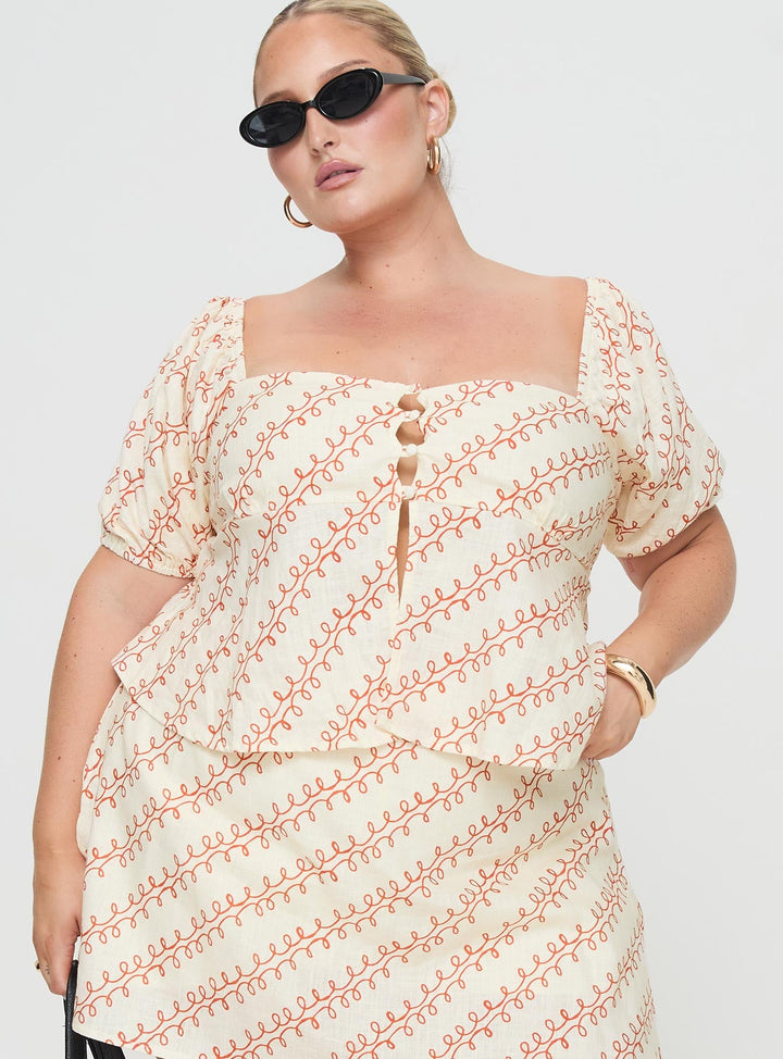 Passionfruit Linen Blend Top Multi Curve