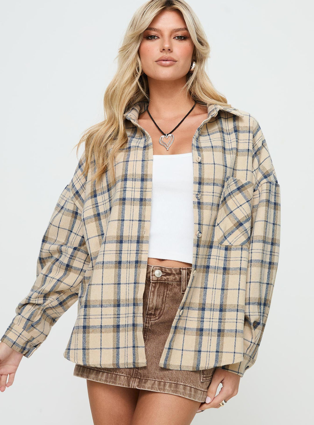 Veste à carreaux surdimensionnée Leylan à carreaux crème