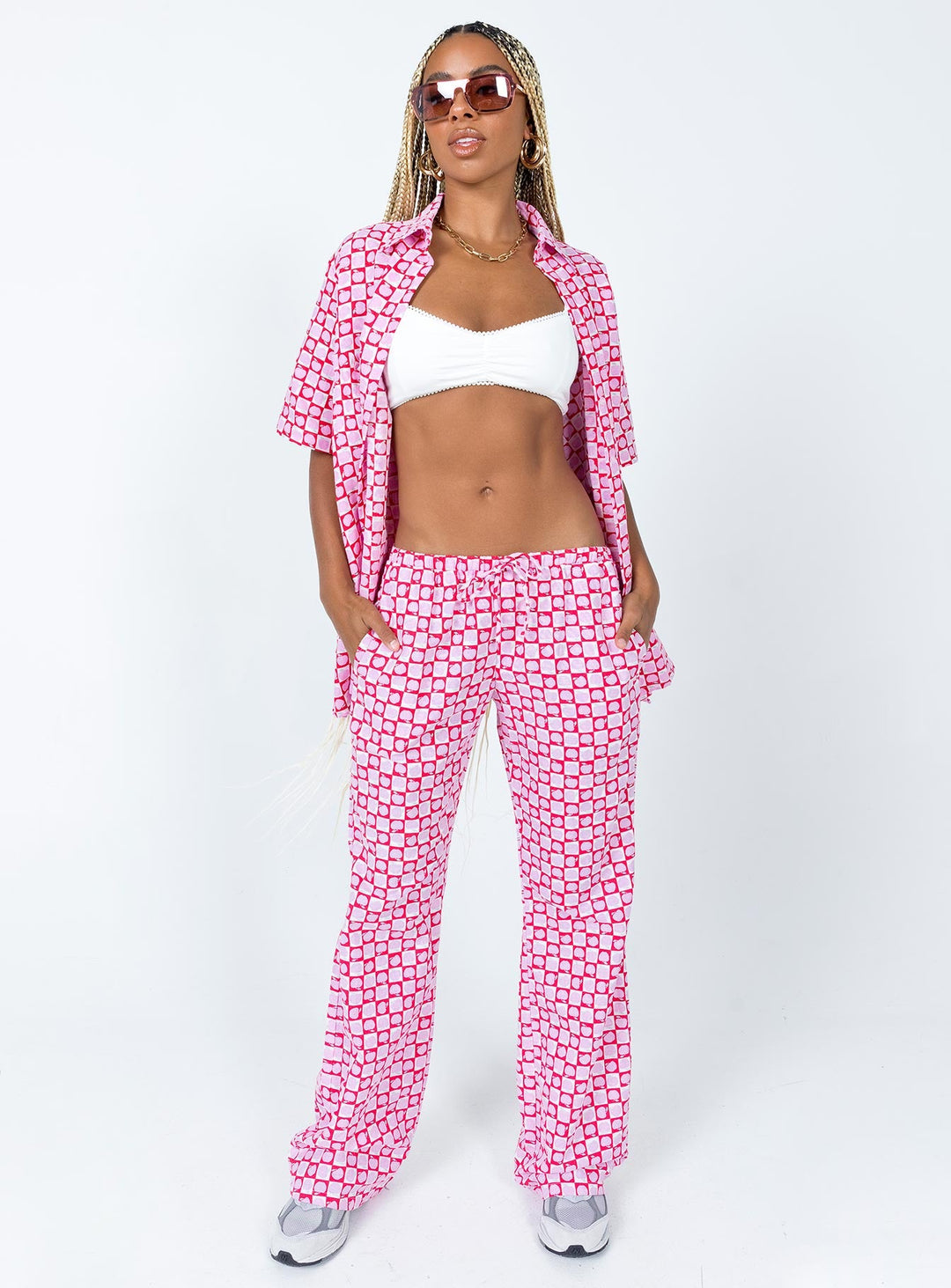 Chemise Motel Michita à carreaux pomme rouge blush