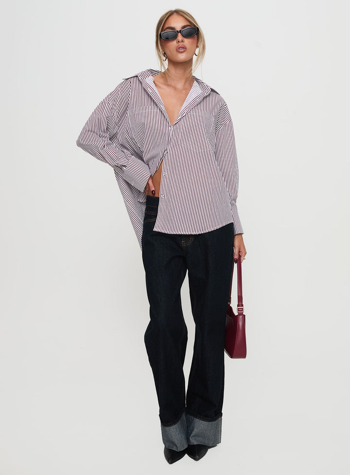 Takes You Far Shirt Burgundy Stripe