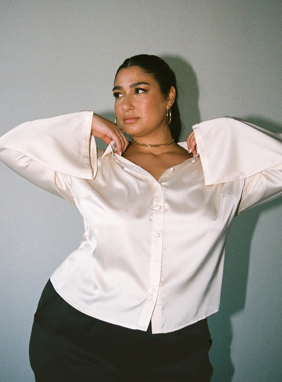 Anni Satin Shirt Cream Curve