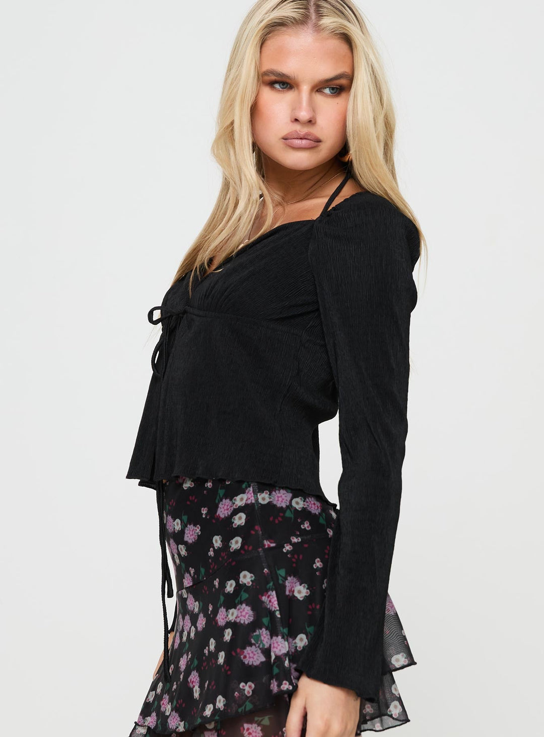Chantria Long Sleeve Halter Top Black