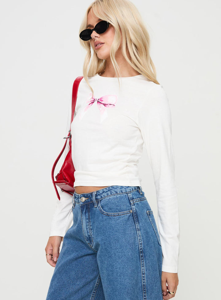 Bow Baby Long Sleeve Top White