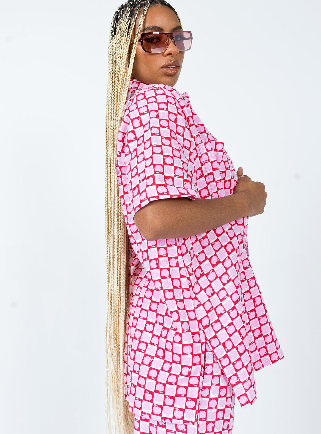 Chemise Motel Michita à carreaux pomme rouge blush