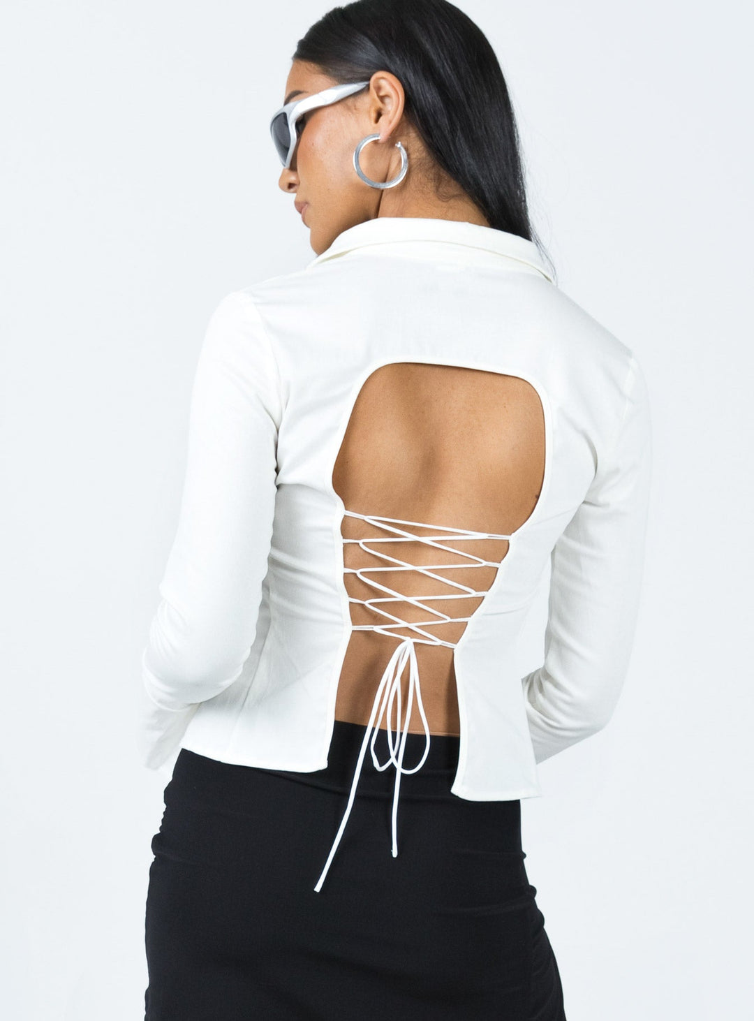 Belshaw Lace Up Back Shirt Ivory