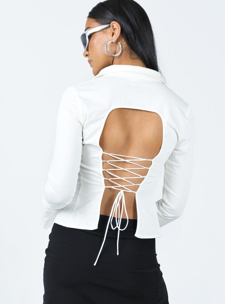 Belshaw Lace Up Back Shirt Ivory