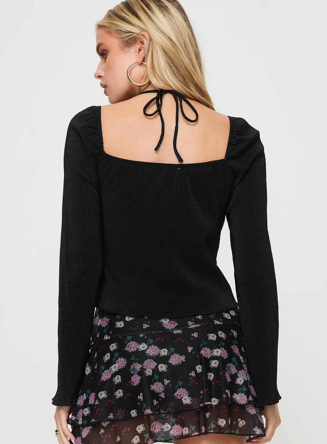 Chantria Long Sleeve Halter Top Black