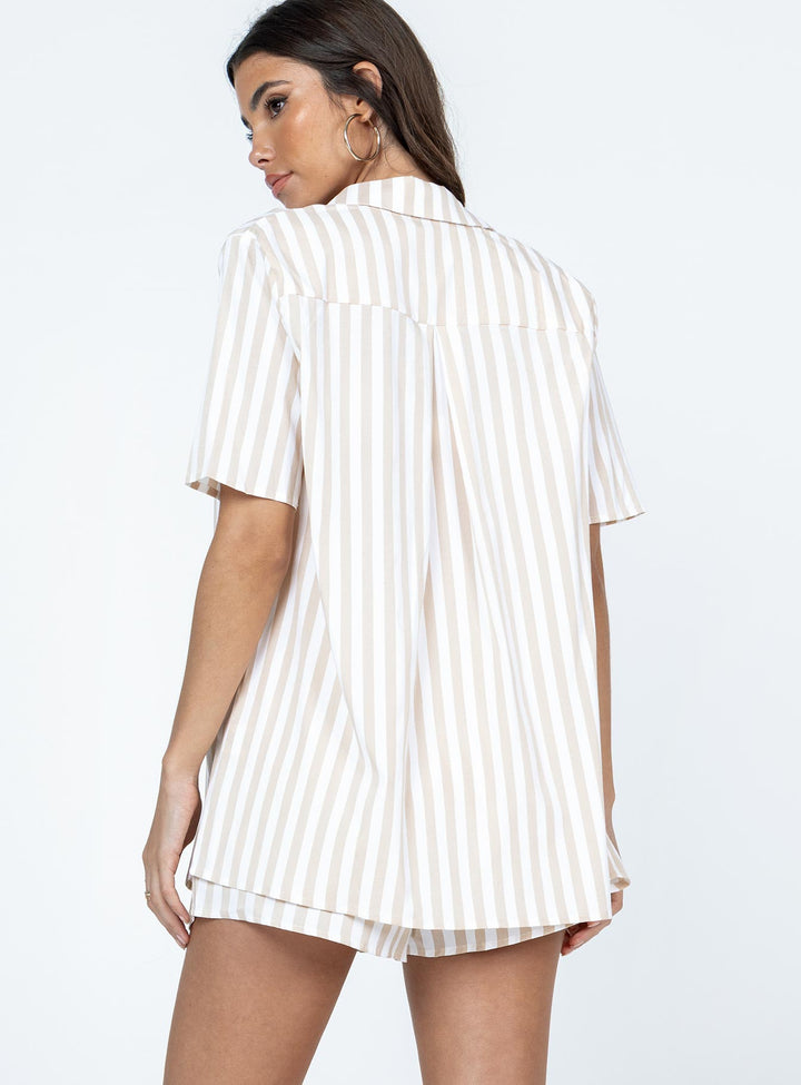Chloe Short Sleeve Set Beige Stripe