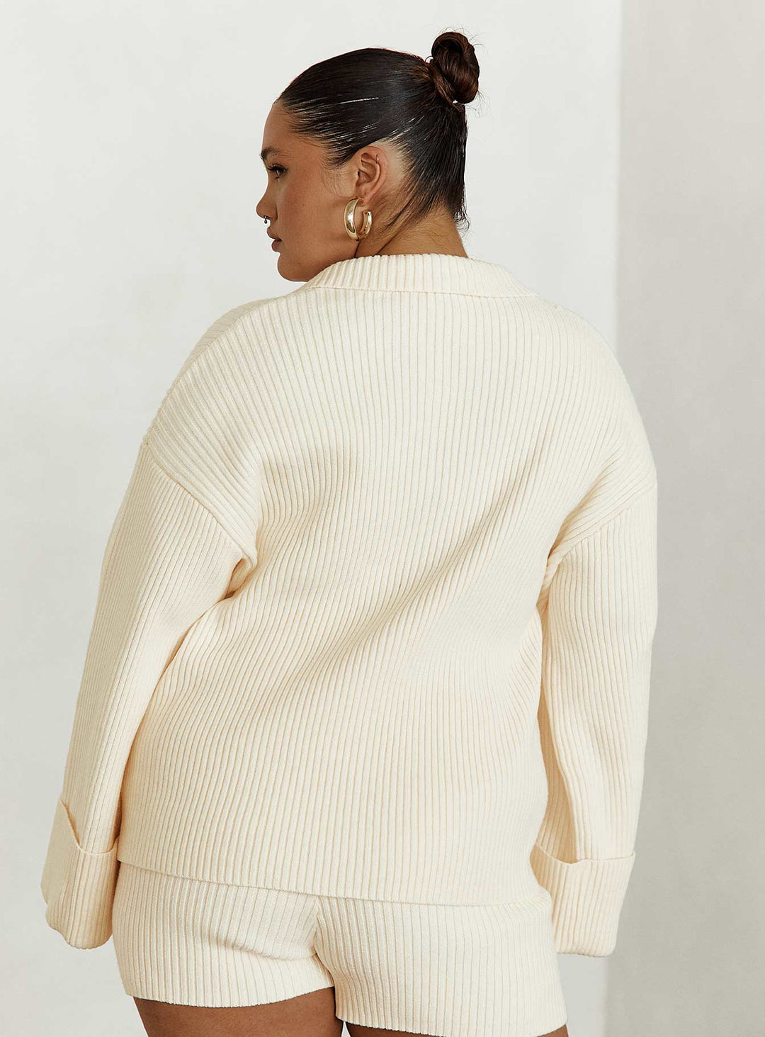 Jhett Long Sleeve Knit Shirt Cream Curve