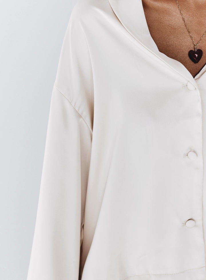 Sintra Satin Long Sleeve Shirt Champagne