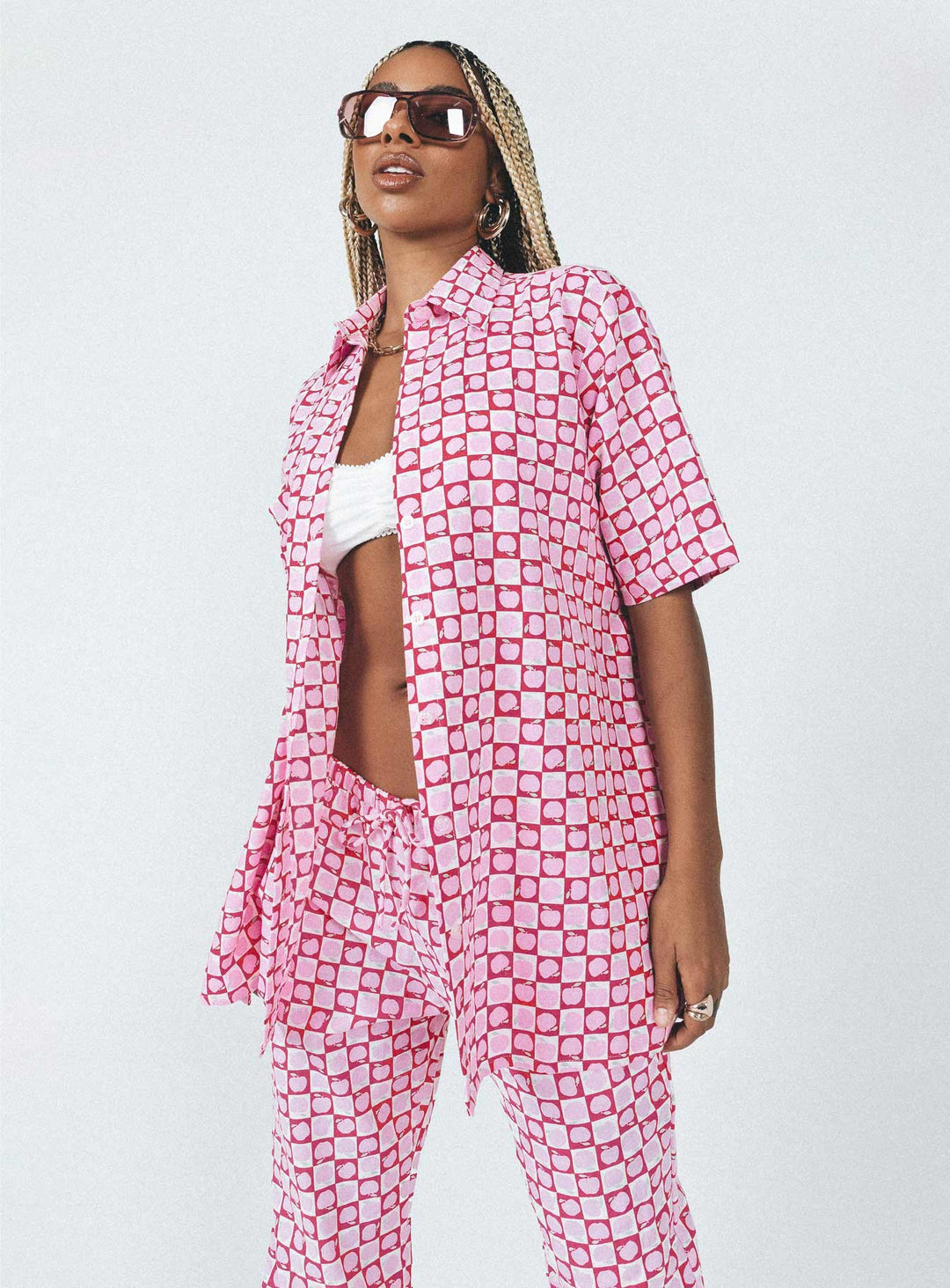 Chemise Motel Michita à carreaux pomme rouge blush