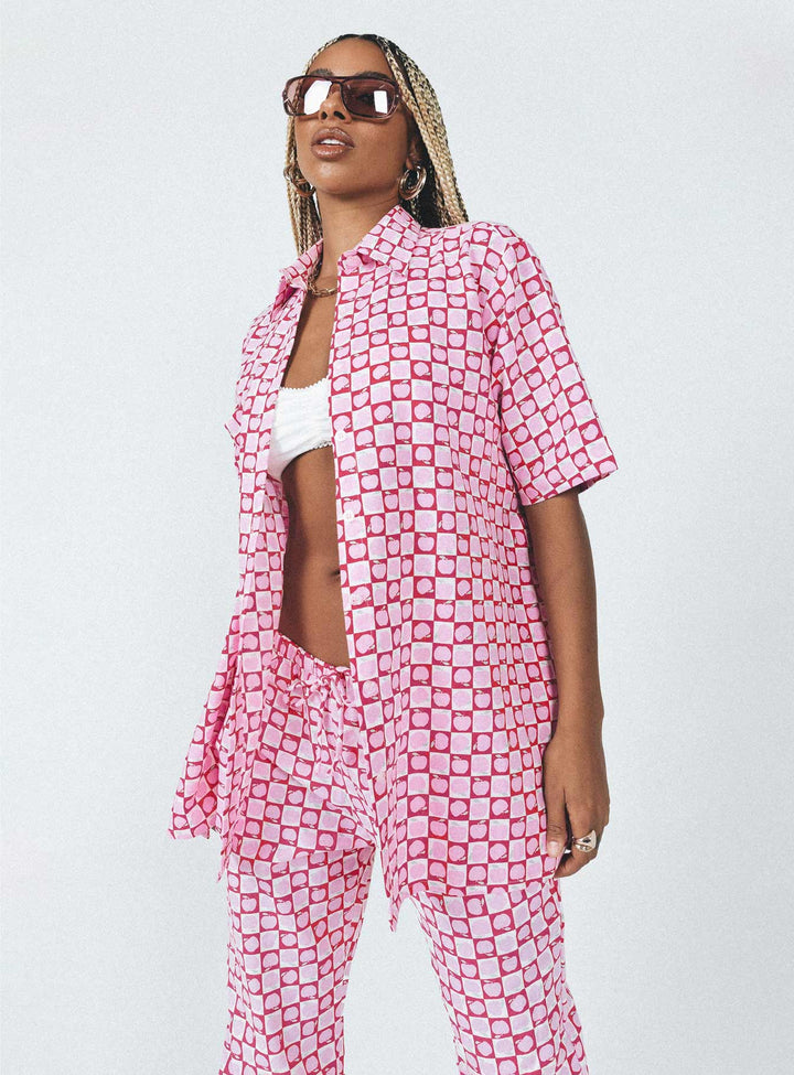 Chemise Motel Michita à carreaux pomme rouge blush