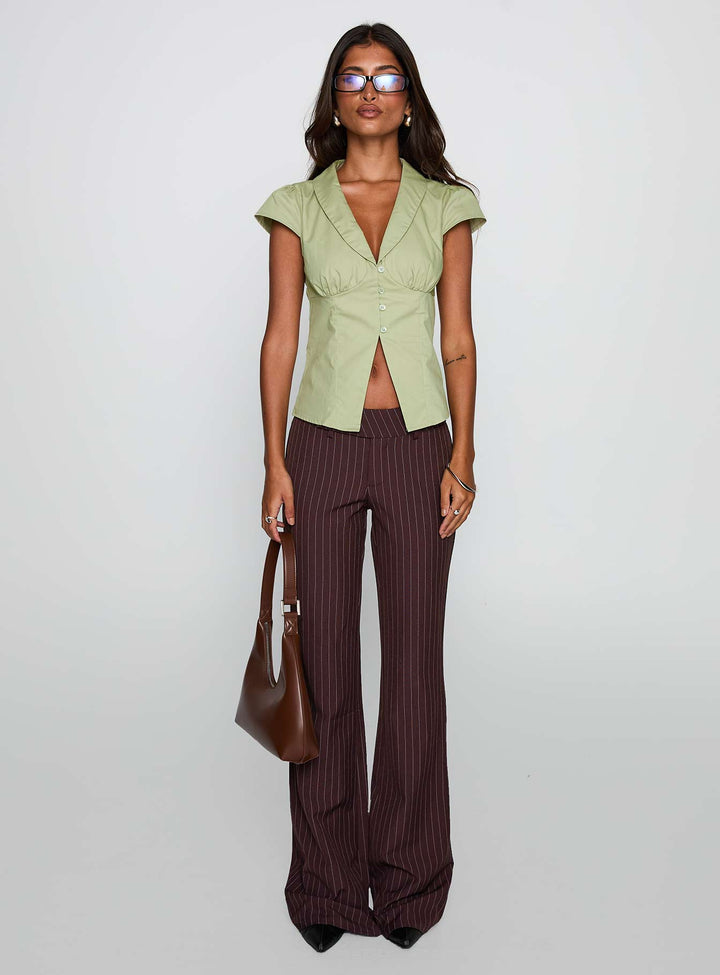 Crowd Control Collared Top Sage