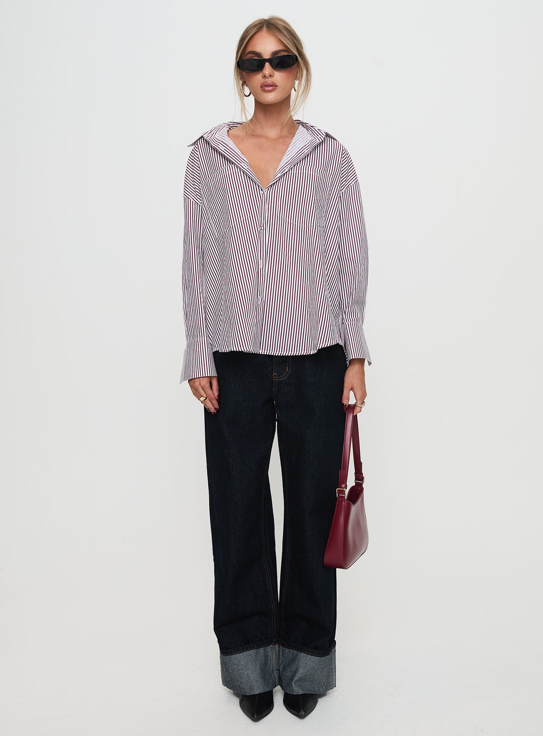 Takes You Far Shirt Burgundy Stripe
