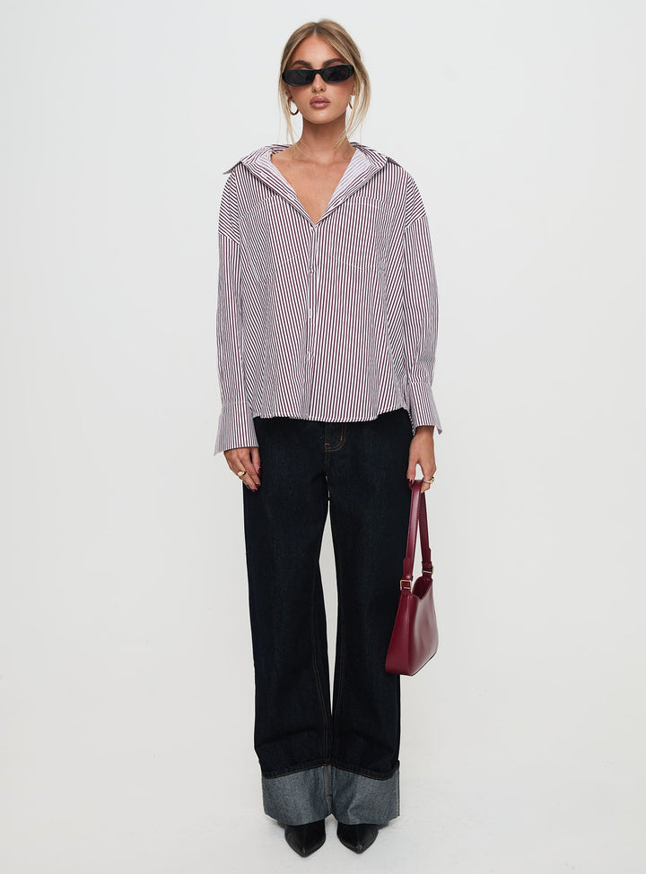Takes You Far Shirt Burgundy Stripe