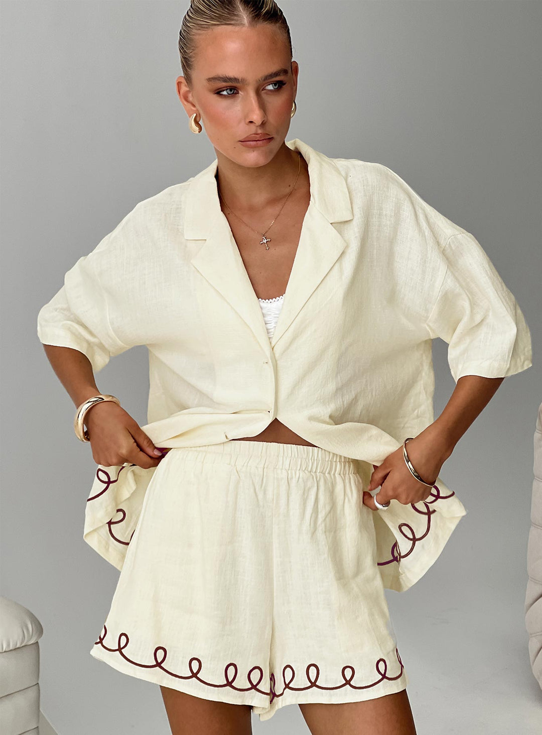 Jamari Linen Blend Shirt Cream / Brown
