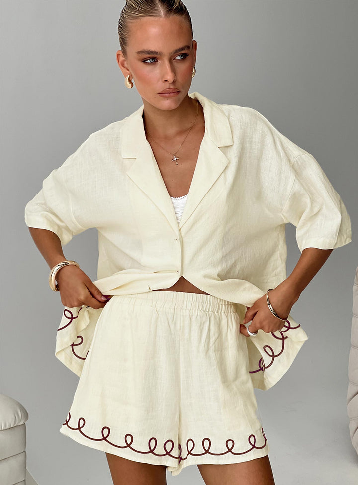 Jamari Linen Blend Shirt Cream / Brown