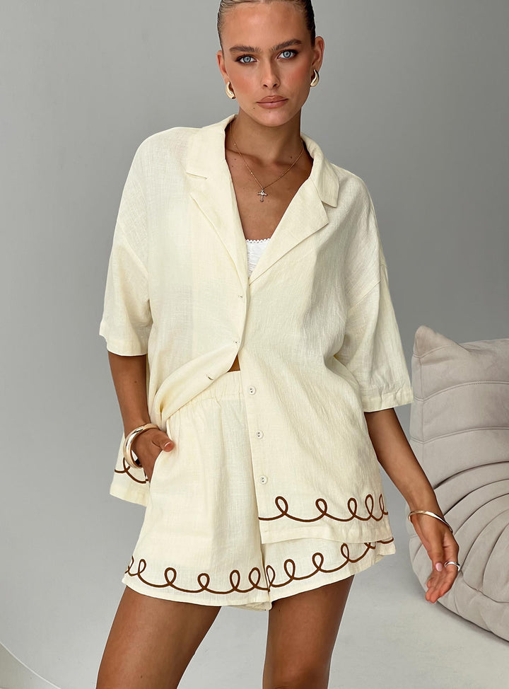 Jamari Linen Blend Shirt Cream / Brown