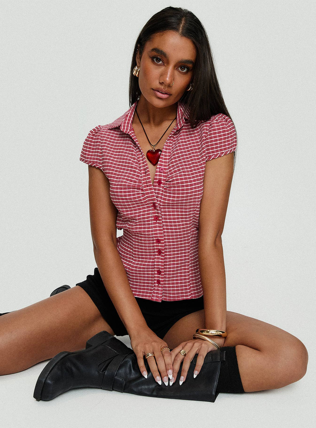 Arianwyn Short Sleeve Shirt Red Check