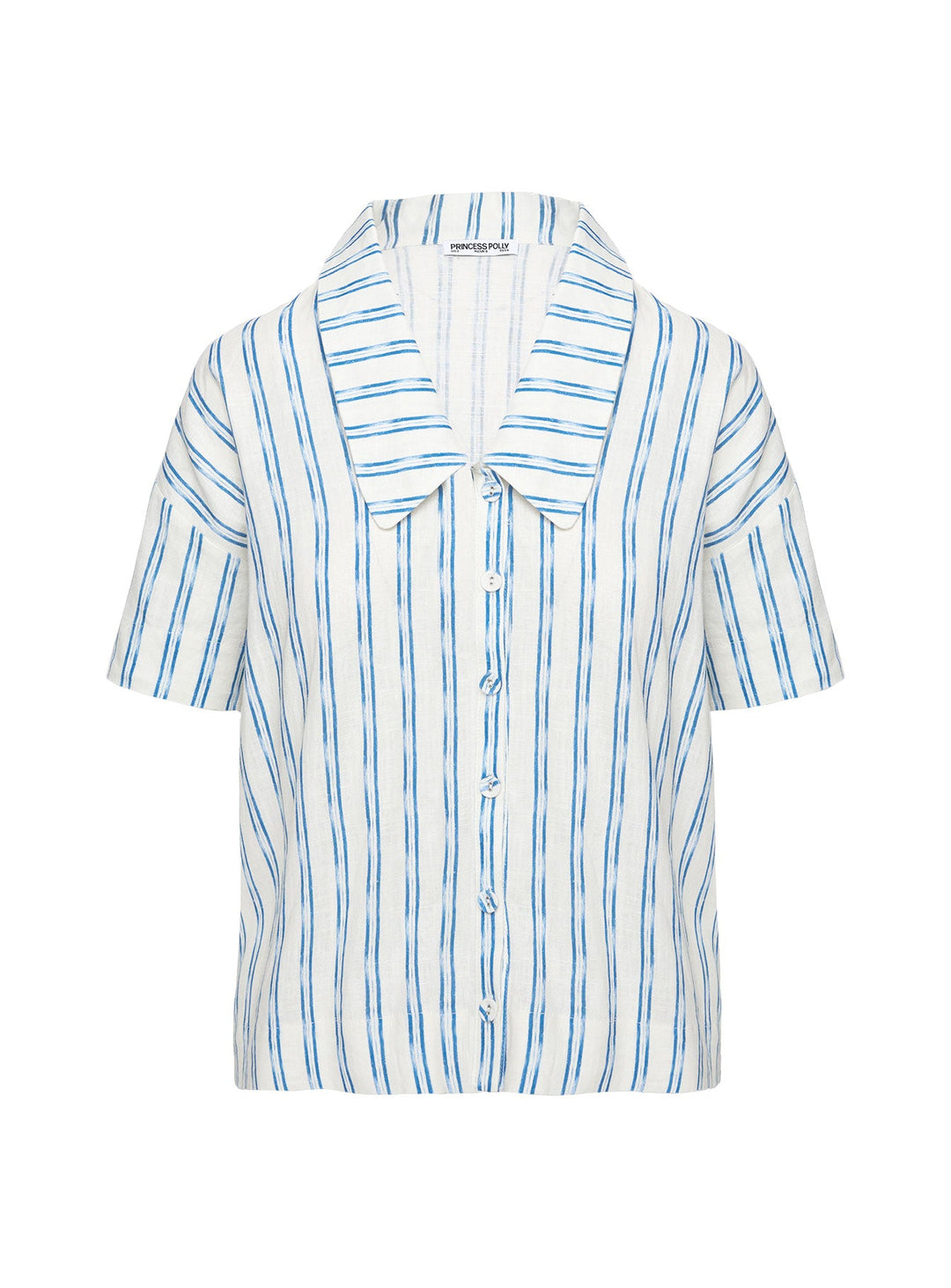 Goody Linen Button Front Top Blue Stripe