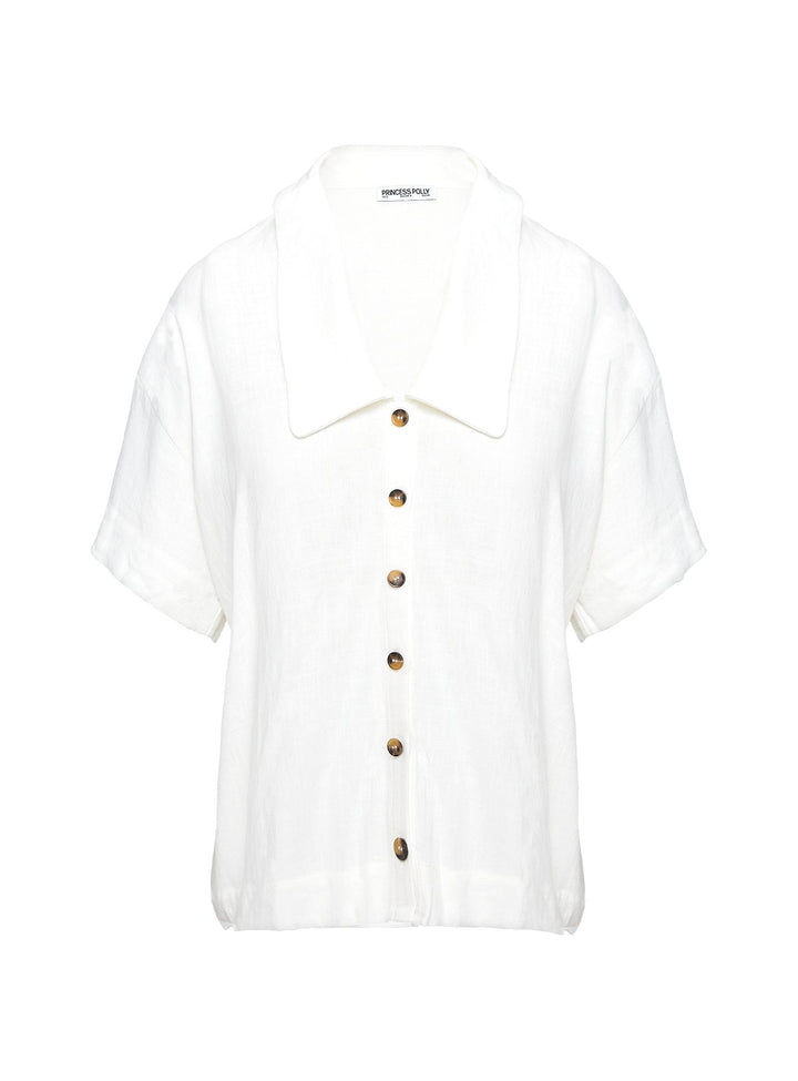 Goody Linen Button Front Top White