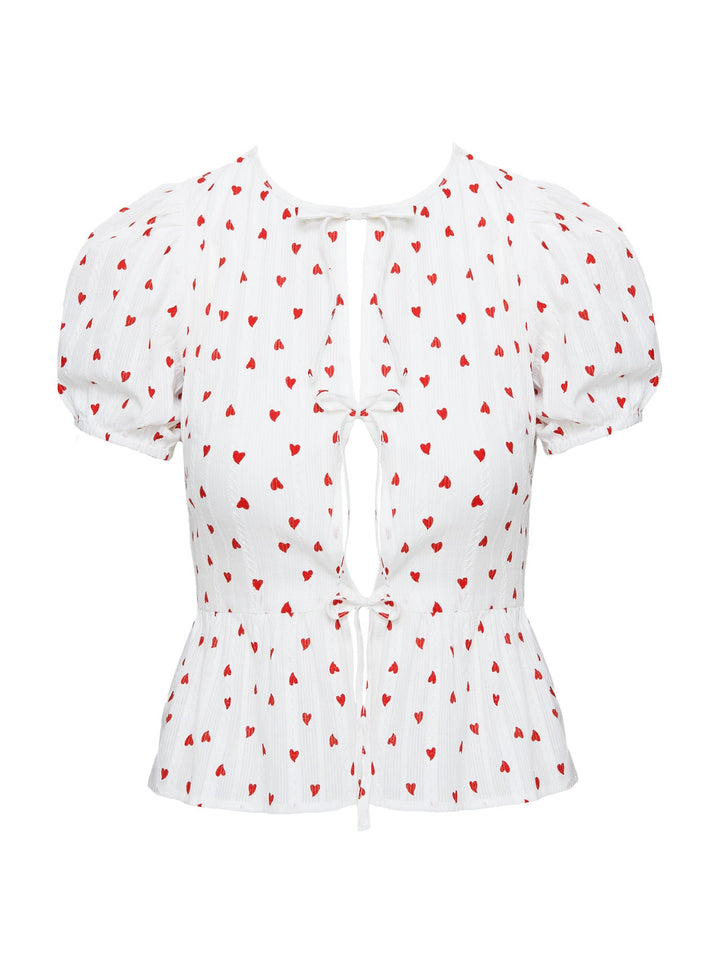 Lucky In Love Bow Tie Top White / Red