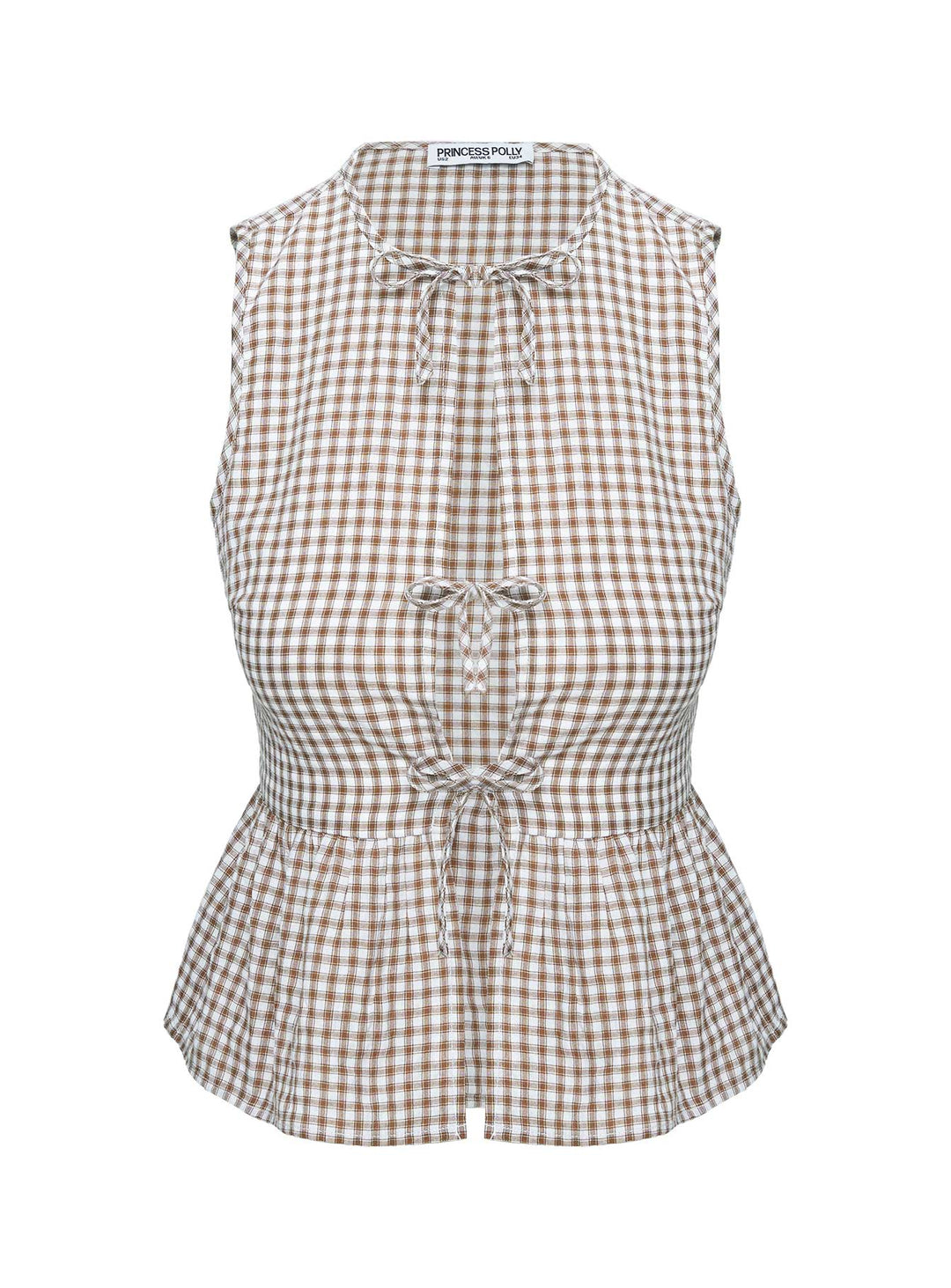 Rosellah Tie Up Top Brown Check