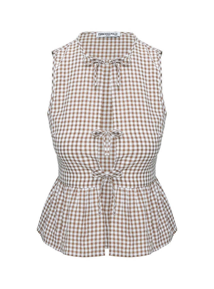 Rosellah Tie Up Top Brown Check