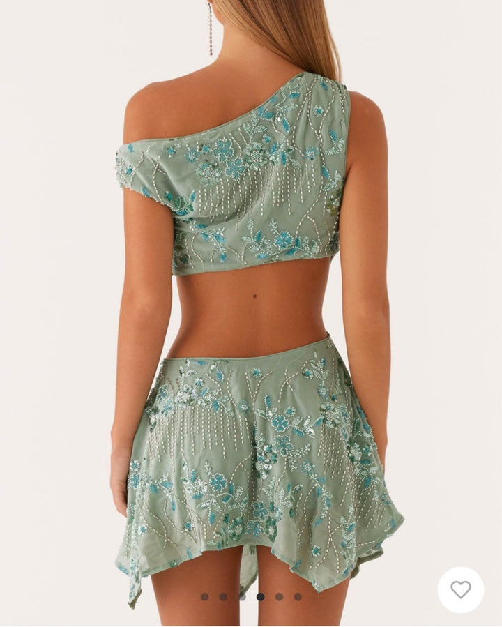 Embroidered Sequin One-Shoulder Set ✨ Limited Stock