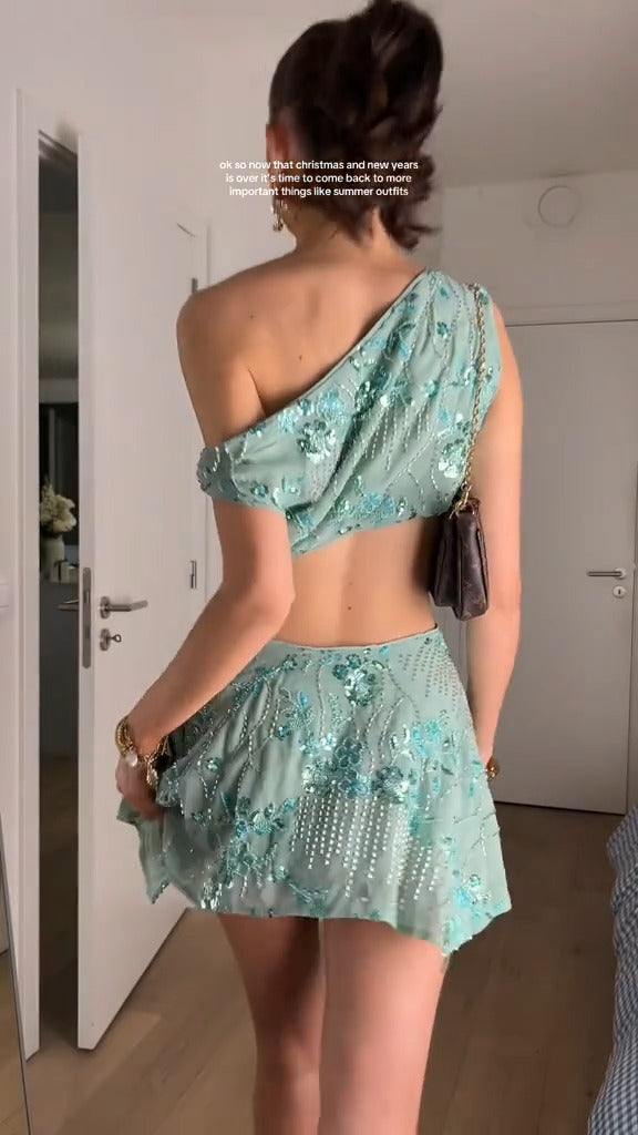 Embroidered Sequin One-Shoulder Set ✨ Limited Stock